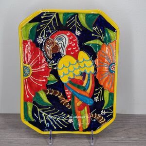 La Ceramica De Juan Hand Painted Tray Made In Spain Multicolor Parrot Florals
